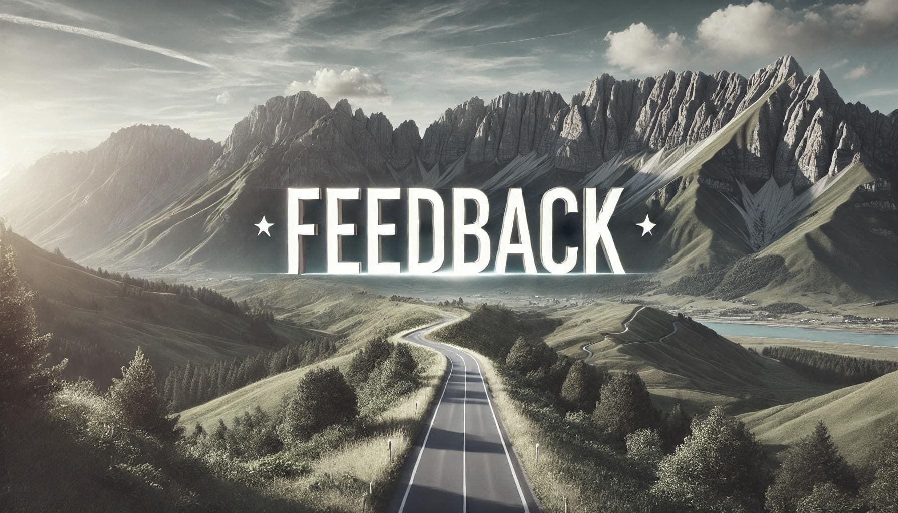 Feedback banner with a mountain background